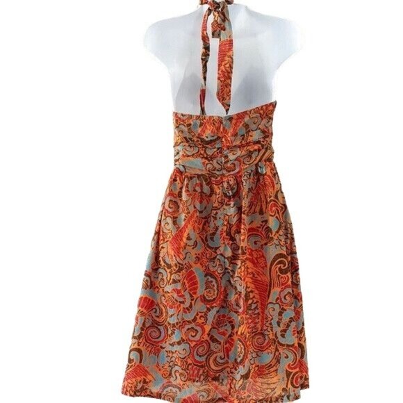 Moulinette Soeurs Island Holiday Dress Orange Size 2 V Neck Halter Anthropologie - Picture 4 of 7